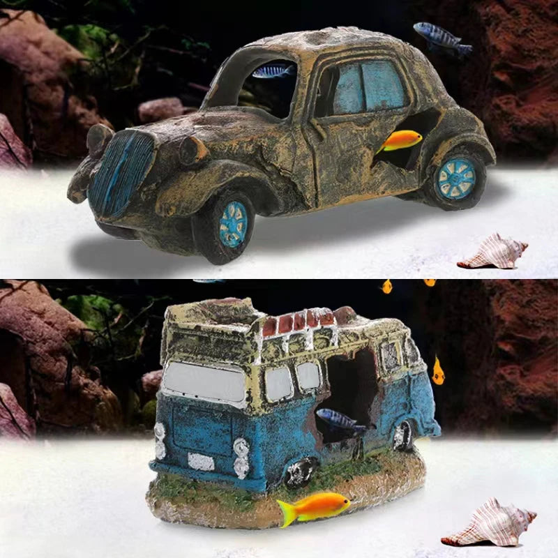 Resin Old Car Aquarium Ornament – Decorative Shelter for Freshwater and Saltwater Tanks