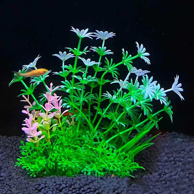 Artificial Underwater Aquarium Plant – Plastic Aquatic Shrub with Resin Base for Fish Tank Decoration