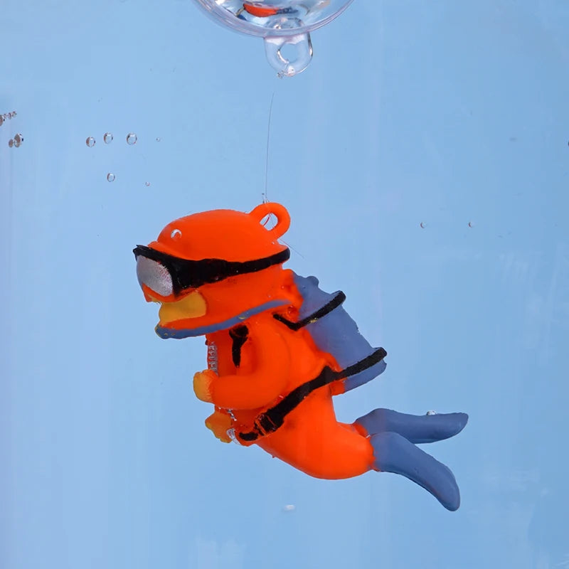 Floating Diver & Mermaid Aquarium Ornament | Mini Resin Cartoon Figure with Balloon Float for Fish Tank Decoration