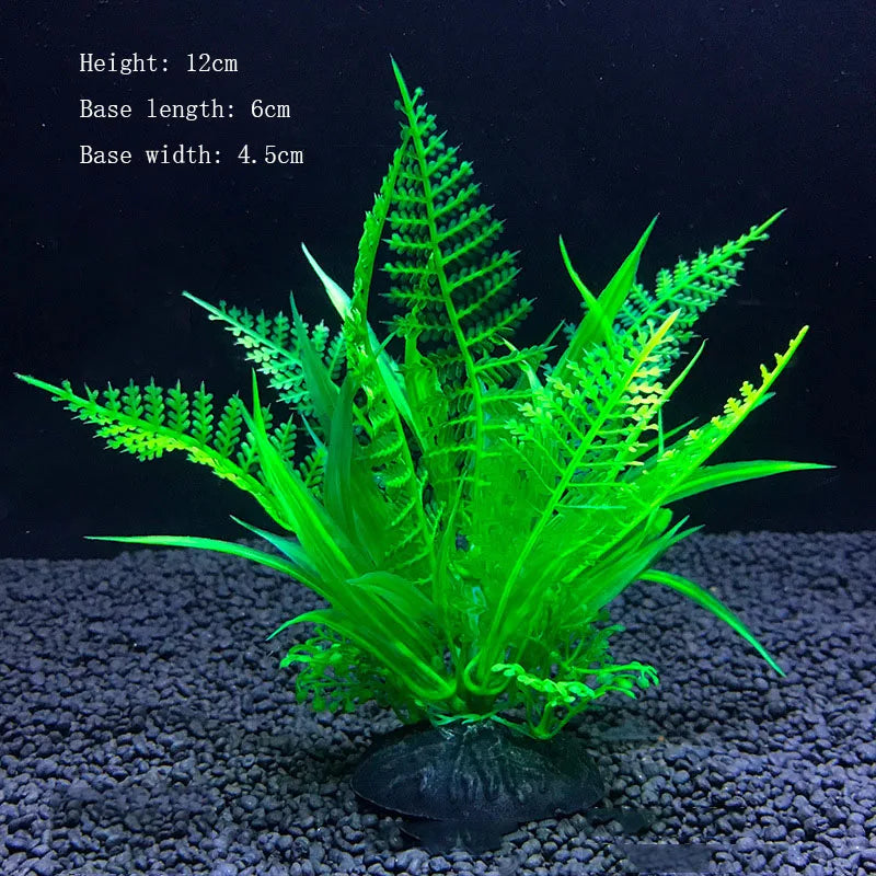 Artificial Underwater Aquarium Plant – Plastic Aquatic Shrub with Resin Base for Fish Tank Decoration