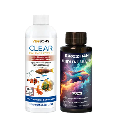Aquarium Water Clarifier + Methylene Blue Treatment Kit | 2-in-1 Tank Care for Clear Water, Disinfection & Healthy Fish (Fresh & Saltwater)