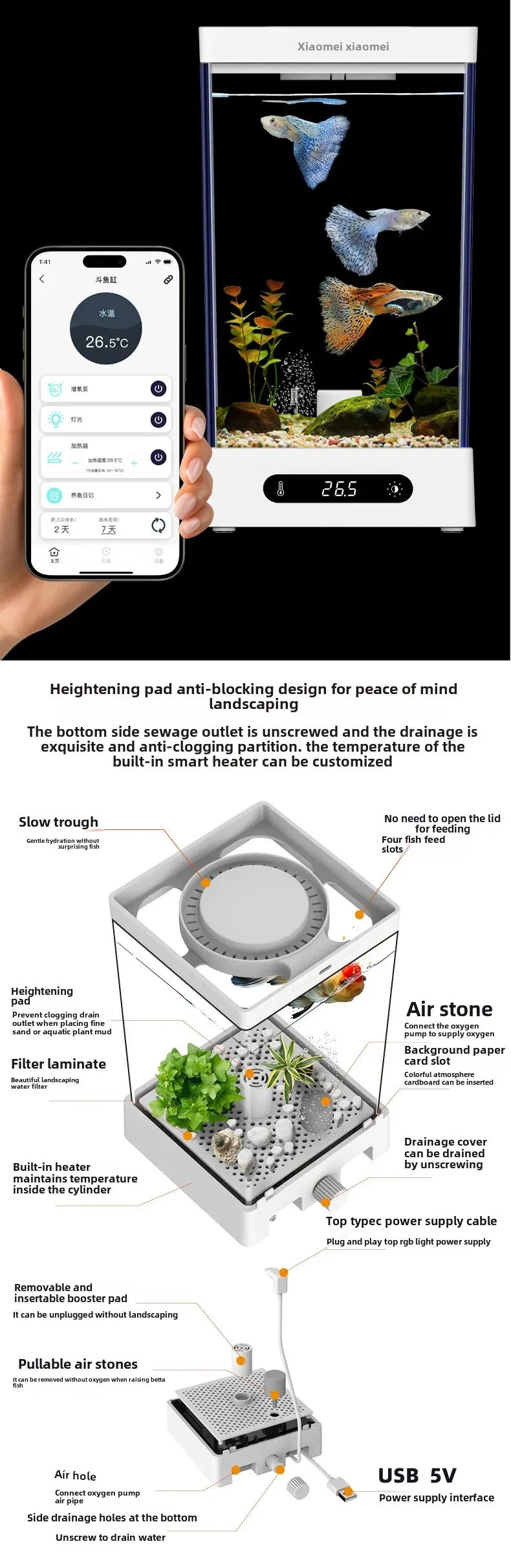 Smart Betta Fish Tank – Mini Desktop Self-Circulating Aquarium with Intelligent Heating, RGB Lighting & App Control (1.6L)