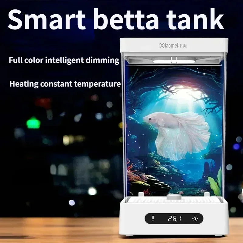 Smart Betta Fish Tank – Mini Desktop Self-Circulating Aquarium with Intelligent Heating, RGB Lighting & App Control (1.6L)