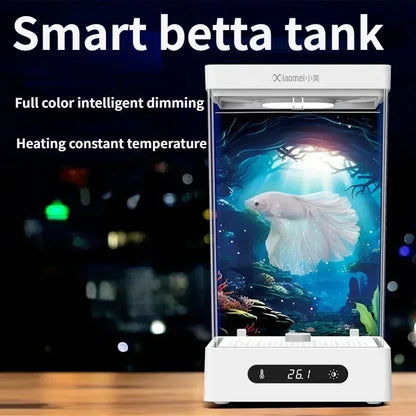 Smart Betta Fish Tank – Mini Desktop Self-Circulating Aquarium with Intelligent Heating, RGB Lighting & App Control (1.6L)