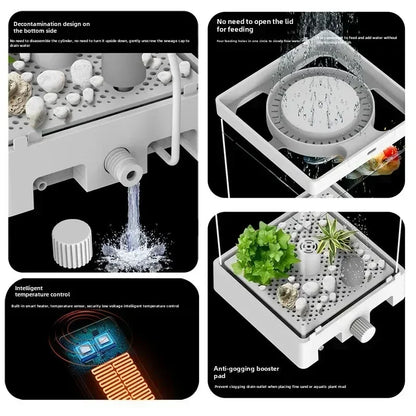 Smart Betta Fish Tank – Mini Desktop Self-Circulating Aquarium with Intelligent Heating, RGB Lighting & App Control (1.6L)