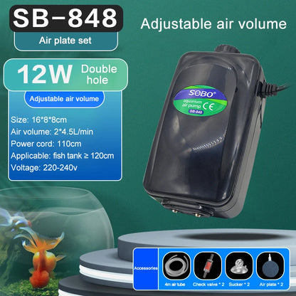SOBO High-Power Aquarium Air Pump (220–240V) – Ultra Silent Adjustable Oxygen Pump | Single / Dual / Quad Outlet Models