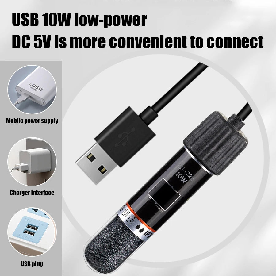 USB Mini Submersible Aquarium Heater for Small Tanks, 26°C Constant Temperature, 10W