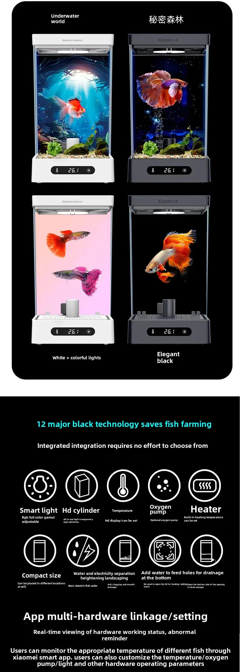 Smart Betta Fish Tank – Mini Desktop Self-Circulating Aquarium with Intelligent Heating, RGB Lighting & App Control (1.6L)