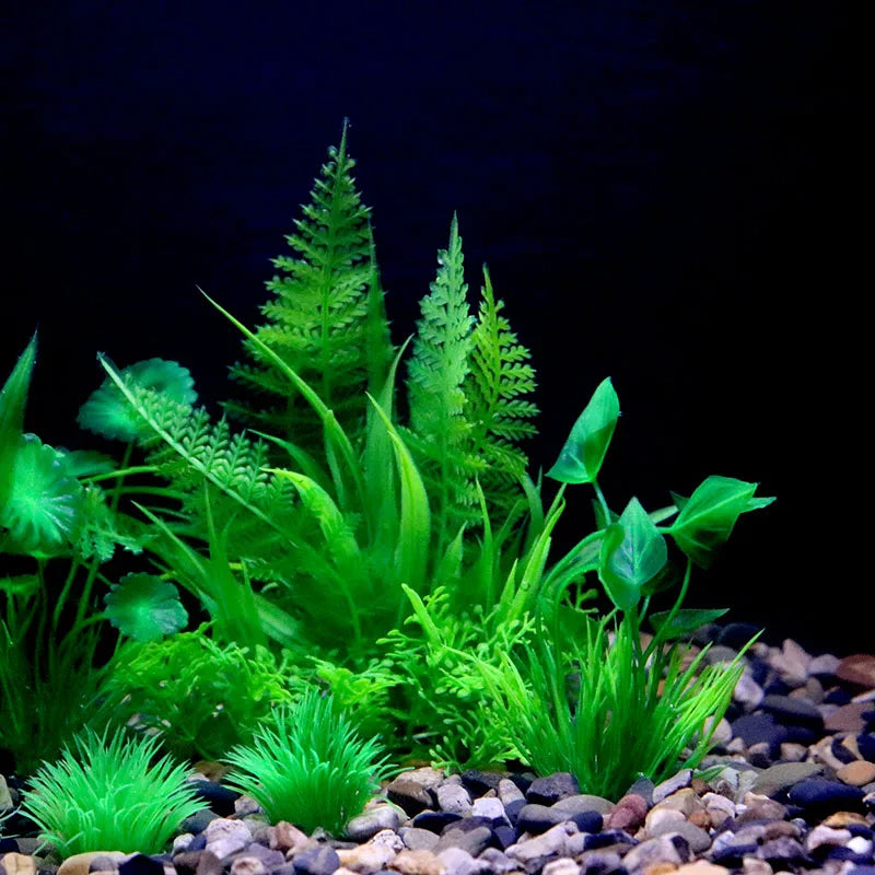 Artificial Underwater Aquarium Plant – Plastic Aquatic Shrub with Resin Base for Fish Tank Decoration