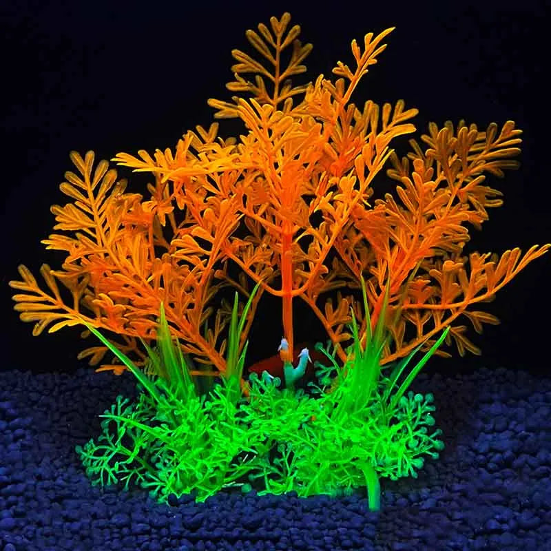 Artificial Underwater Aquarium Plant – Plastic Aquatic Shrub with Resin Base for Fish Tank Decoration