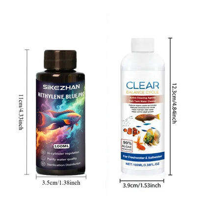 Aquarium Water Clarifier + Methylene Blue Treatment Kit | 2-in-1 Tank Care for Clear Water, Disinfection & Healthy Fish (Fresh & Saltwater)