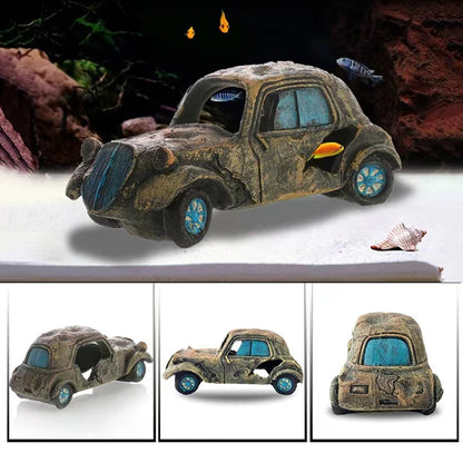 Resin Old Car Aquarium Ornament – Decorative Shelter for Freshwater and Saltwater Tanks