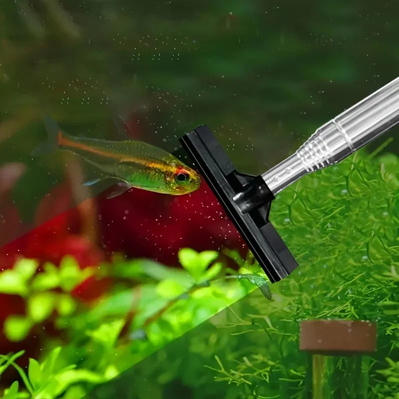 Telescopic Aquarium Silicone Scraper – Stainless Steel Extendable Cleaning Brush for Algae Removal & Glass Maintenance