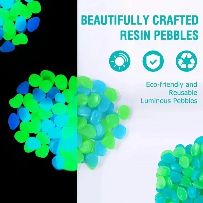 Glow-in-the-Dark Garden Pebbles – 3–5mm Luminous Decorative Stones for Aquarium, Pathways, and DIY Landscaping (100–500pcs)