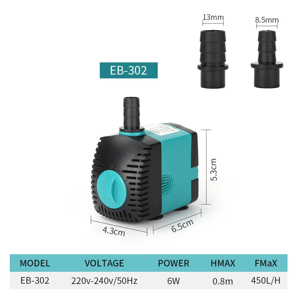 Ultra-Quiet Submersible Water Fountain Pump 3W–60W | EB-301 / EB-302 / EB-303 / EB-304 / EB-305 | 220–240V