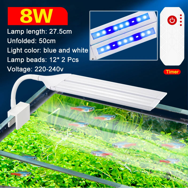 Super Bright Clip-On LED Aquarium Light — Full Spectrum Plant Grow Lamp with 5730 LEDs | 4W / 8W / 13W | 220–240V
