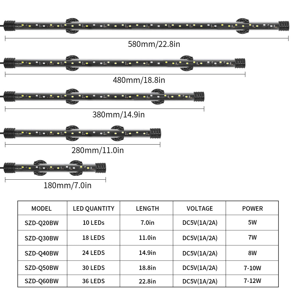 USB LED Aquarium Light Bar for Fish Tanks and Aquatic Plants (18–58 cm, Waterproof)