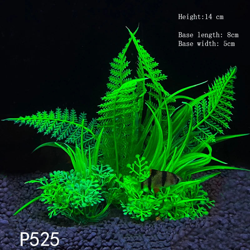 Artificial Underwater Aquarium Plant – Plastic Aquatic Shrub with Resin Base for Fish Tank Decoration