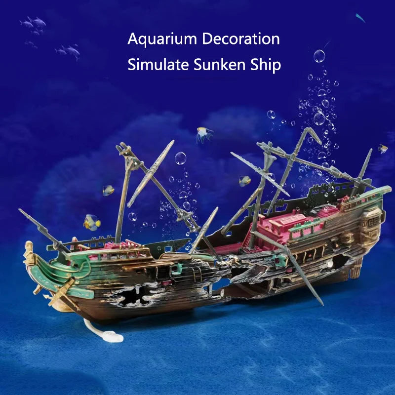 Resin Sunken Ship For Aquarium - 24cmx 10.5cm x6cm