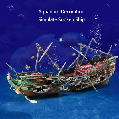 Resin Sunken Ship For Aquarium - 24cmx 10.5cm x6cm