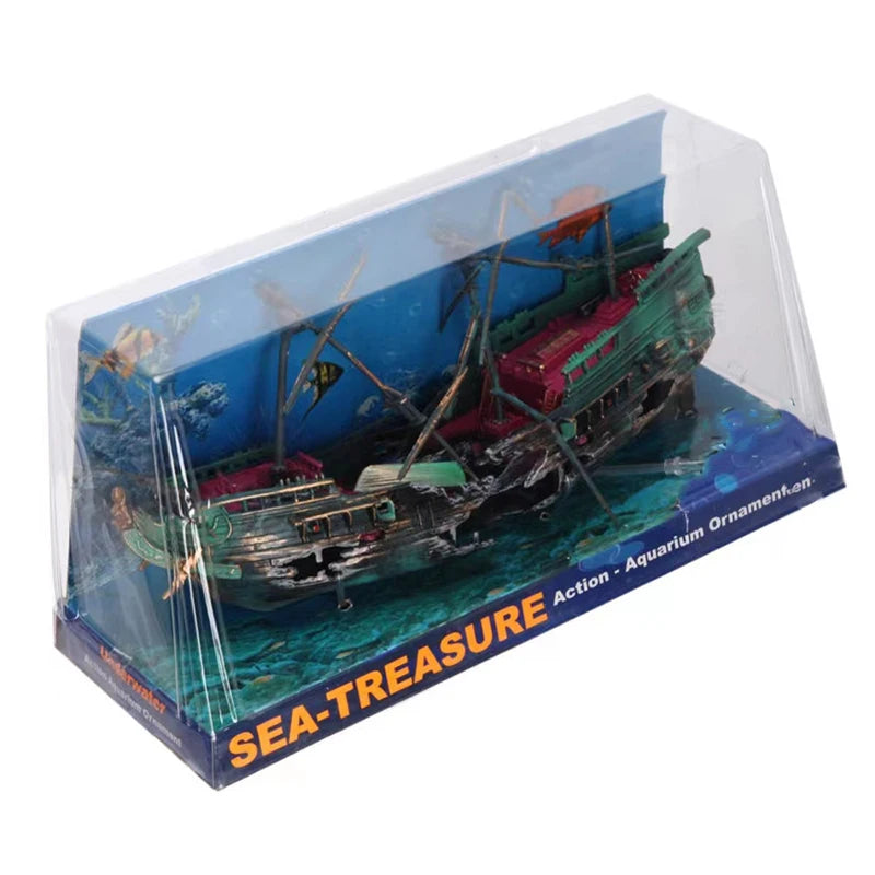 Resin Sunken Ship For Aquarium - 24cmx 10.5cm x6cm