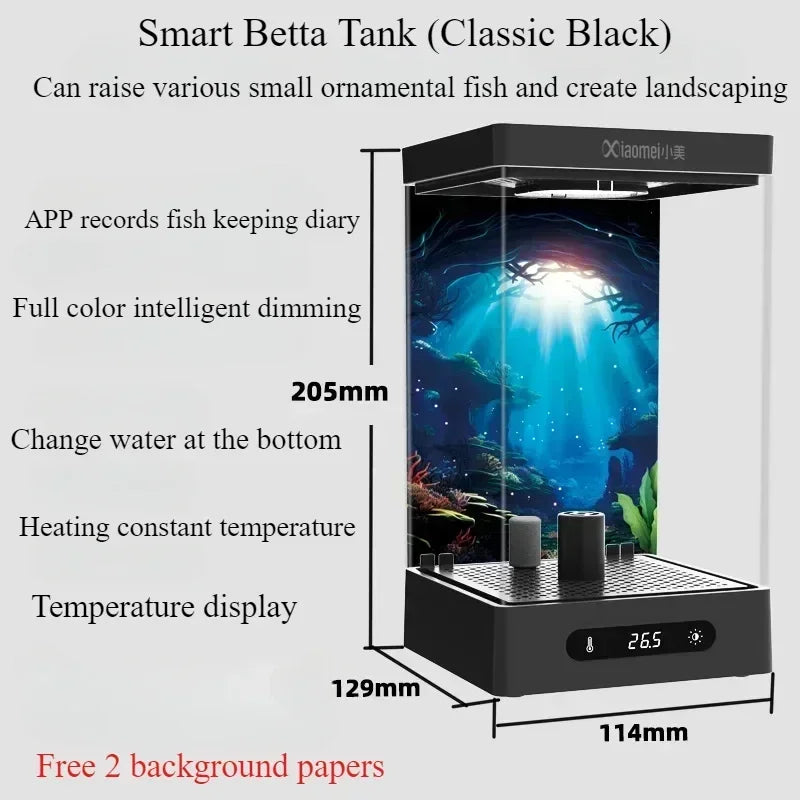 Smart Betta Fish Tank – Mini Desktop Self-Circulating Aquarium with Intelligent Heating, RGB Lighting & App Control (1.6L)