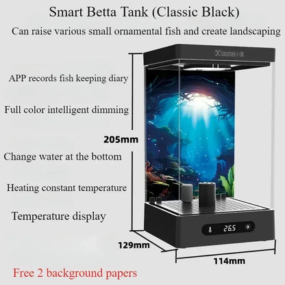 Smart Betta Fish Tank – Mini Desktop Self-Circulating Aquarium with Intelligent Heating, RGB Lighting & App Control (1.6L)