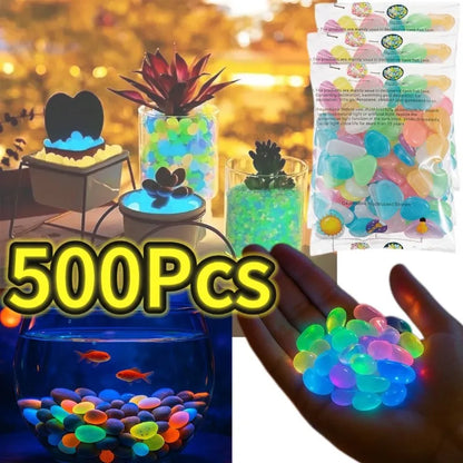 Glow-in-the-Dark Garden Pebbles – 3–5mm Luminous Decorative Stones for Aquarium, Pathways, and DIY Landscaping (100–500pcs)