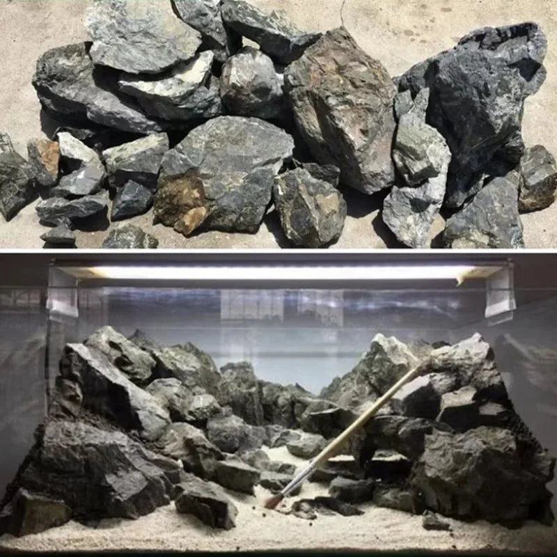 Natural Aquarium Rockery Stones – 100g / 250g / 500g Grey Stone Landscaping Decor for Fish Tanks & Aquascaping