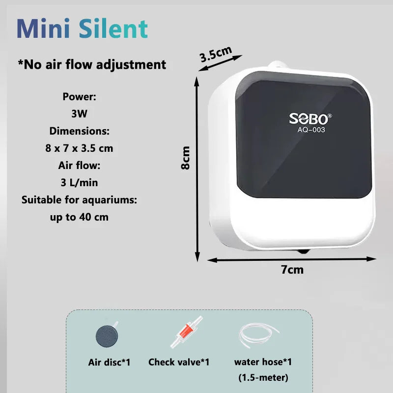 SOBO Silent Aquarium Oxygen Pump – 5W Adjustable Air Volume, High-Power Aerator for Fish Tanks, Deep-Water Oxygenation 220V