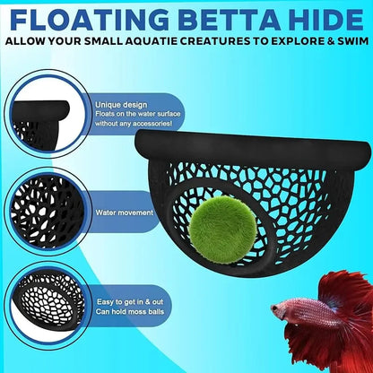 Floating Betta Cave & Shrimp Hideout – 3-in-1 Hammock, Feeding Ring & Resting Spot for Small Aquatic Pets
