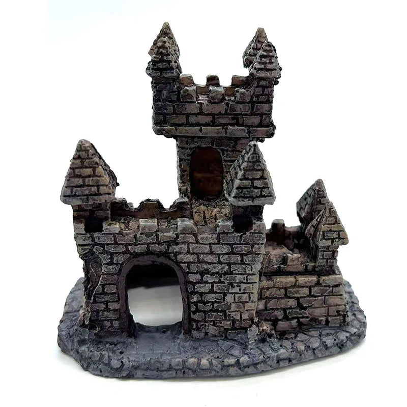 Resin Castle Aquarium Ornament – Ancient Fortress Cave Shelter for Freshwater and Saltwater Tanks