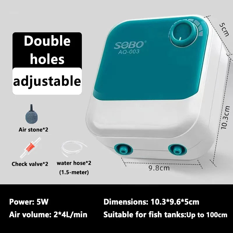 SOBO Silent Aquarium Oxygen Pump – 5W Adjustable Air Volume, High-Power Aerator for Fish Tanks, Deep-Water Oxygenation 220V
