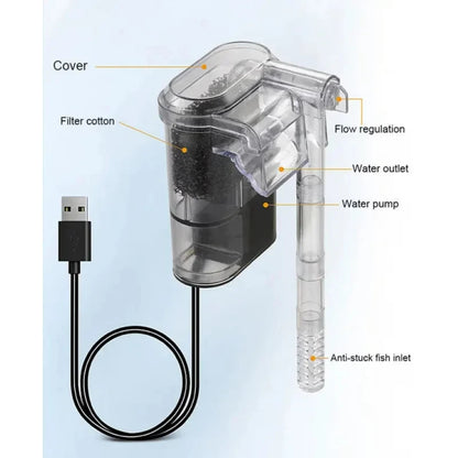 New Suspended USB Mini Aquarium Filter 2.5W 250L/H Transparent Hang-On Waterfall Filter for Fish Tanks Below 35cm