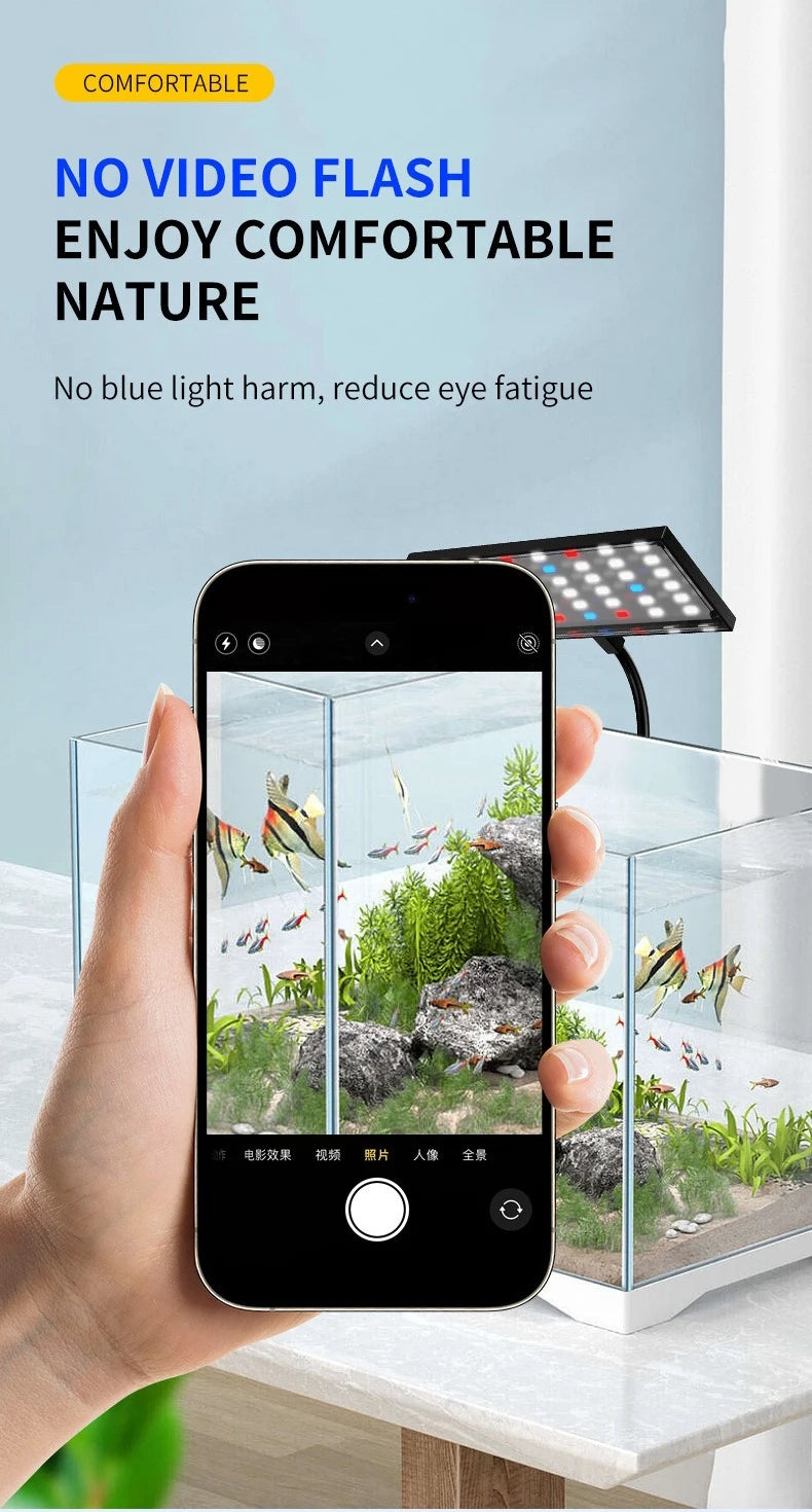 USB Aquarium LED Grow Light – Full Spectrum Clip-On Lamp with 10-Level Brightness, Timer & 360° Adjustable Arm for Planted Tanks