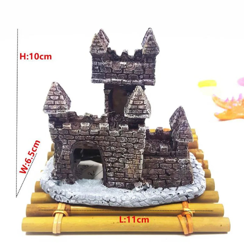 Resin Castle Aquarium Ornament – Ancient Fortress Cave Shelter for Freshwater and Saltwater Tanks