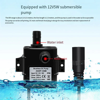 Solar Powered 12V Submersible Water Pump | 6W Solar Panel Outdoor Pond & Fish Tank Circulation Pump (240 L/H)