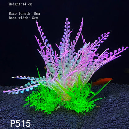 Artificial Underwater Aquarium Plant – Plastic Aquatic Shrub with Resin Base for Fish Tank Decoration