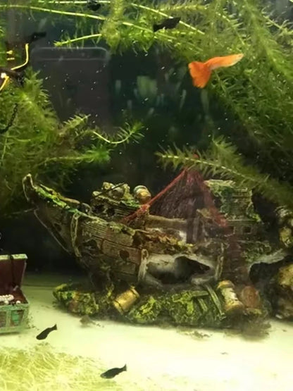 Pirate Shipwreck Aquarium Ornament – Resin Sunken Ship Cave Decoration
