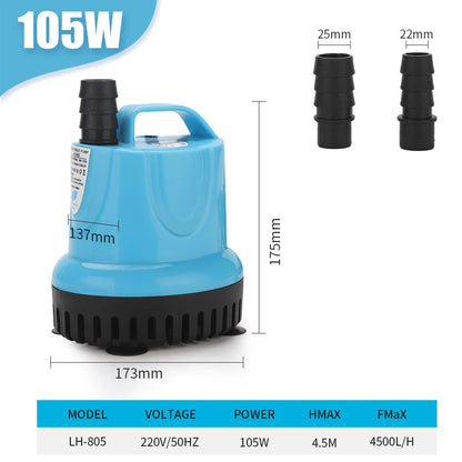 Submersible Aquarium Water Pump – 10W / 18W / 25W / 45W / 60W / 85W / 105W Bottom-Suction Circulation Pump for Fish Tanks & Fountains (220V)
