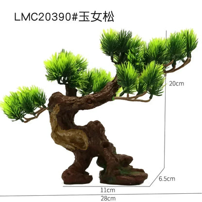 Artificial Aquarium Bonsai Tree – Resin Base with Lush Green Foliage for Aquascaping & Fish Tank Landscaping