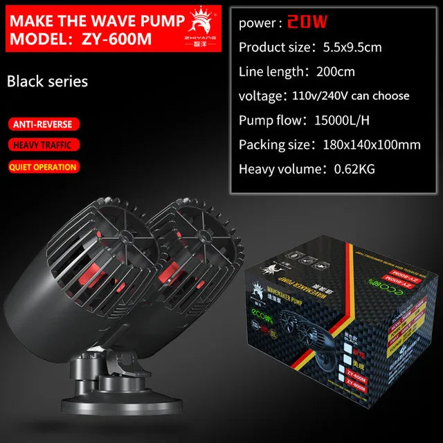 Aquarium Wavemaker Pump 360° Adjustable Wave Maker, Submersible Circulation & Aeration Pump for Fish Tanks 220–240V