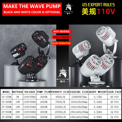Aquarium Wavemaker Pump 360° Adjustable Wave Maker, Submersible Circulation & Aeration Pump for Fish Tanks 220–240V