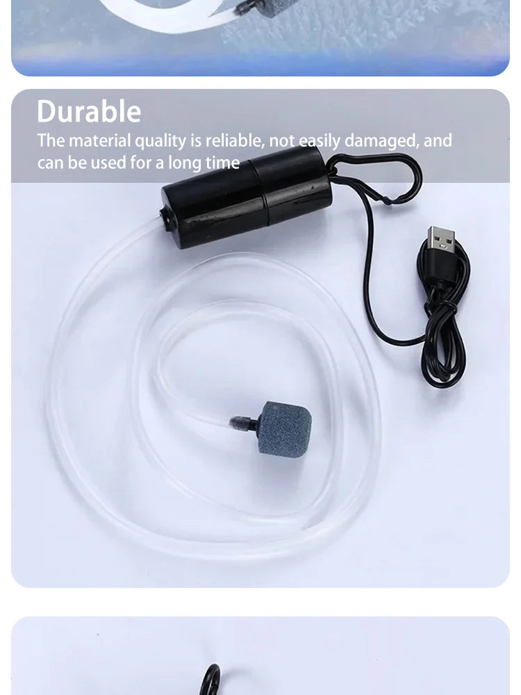 USB Portable Mini Aquarium Air Pump – Rechargeable Oxygenator for Small Fish Tanks & Outdoor Fishing
