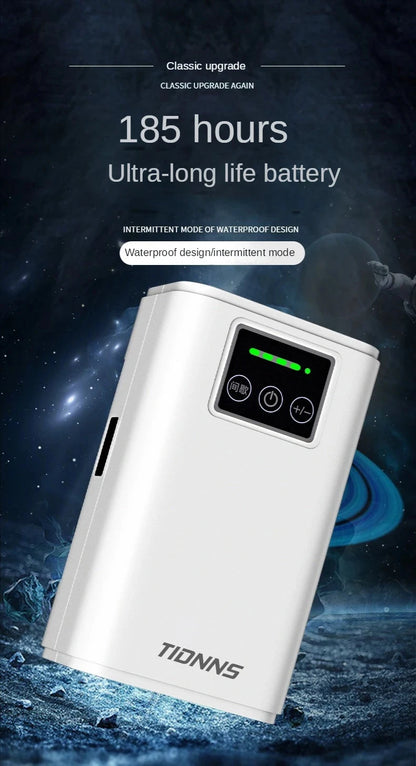 Rechargeable Aquarium Air Pump 6000mAh – Portable Oxygen Booster with AC/DC Auto-Switch & 185h Backup