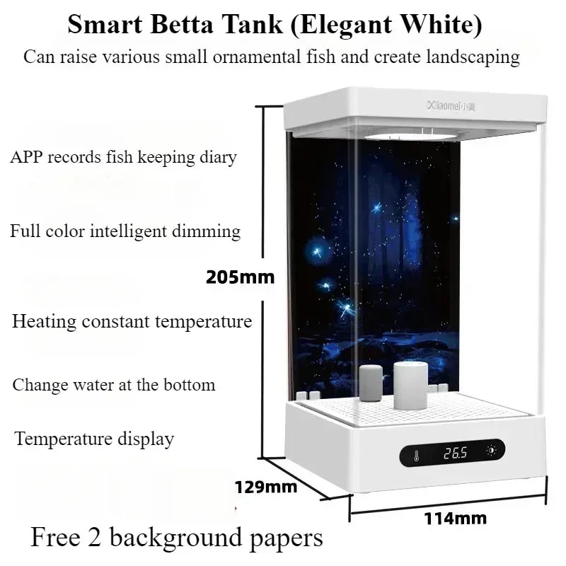 Smart Betta Fish Tank – Mini Desktop Self-Circulating Aquarium with Intelligent Heating, RGB Lighting & App Control (1.6L)