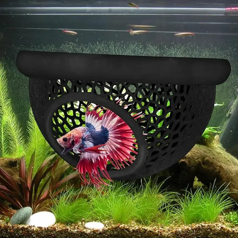 Floating Betta Cave & Shrimp Hideout – 3-in-1 Hammock, Feeding Ring & Resting Spot for Small Aquatic Pets