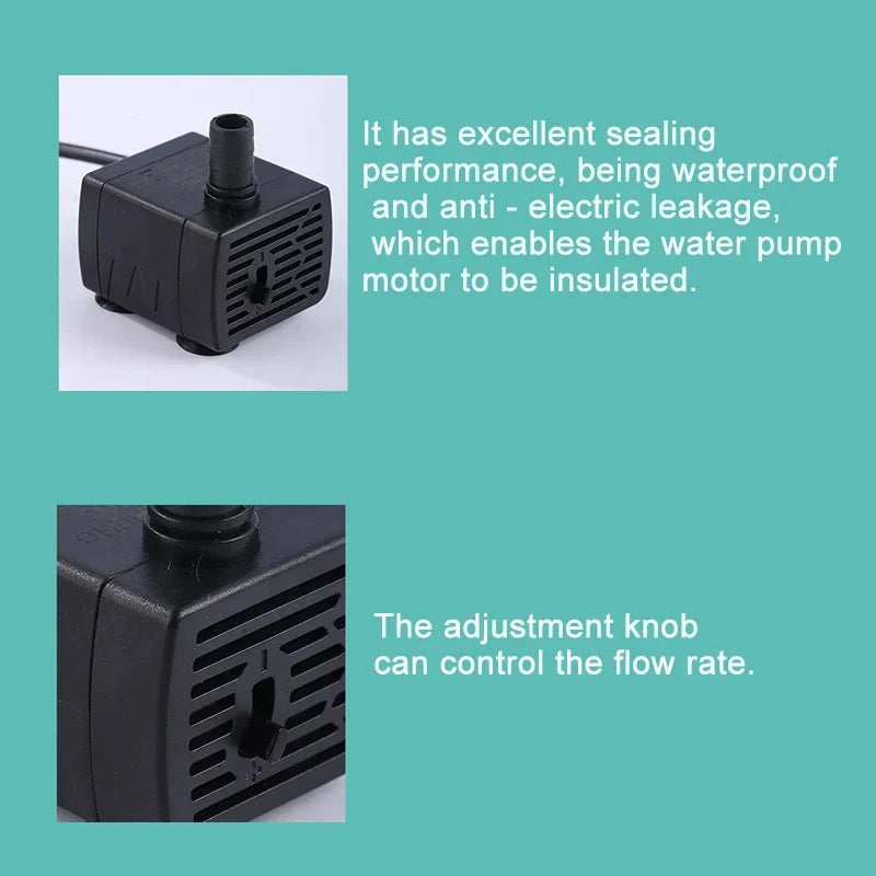 USB 5V Ultra-Quiet Aquarium Pump – Mini Submersible Filtration & Circulation Pump (3W/5W, 150L/H Flow)
