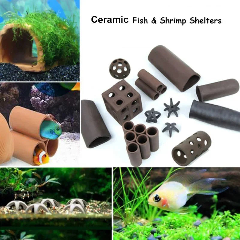 Ceramic Aquarium Shelter Houses – Shrimp & Fish Hiding Caves, Breeding Pots & Natural Stone-Style Tank Decor