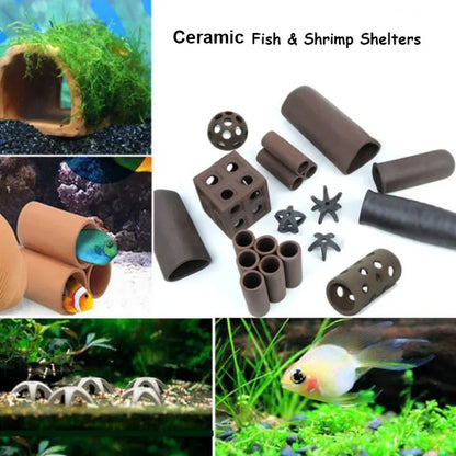 Ceramic Aquarium Shelter Houses – Shrimp & Fish Hiding Caves, Breeding Pots & Natural Stone-Style Tank Decor
